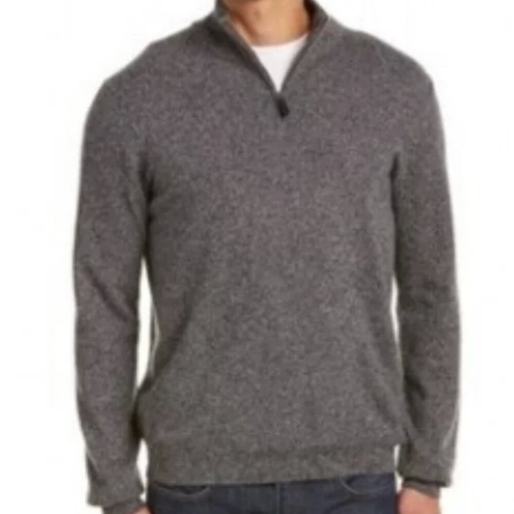 Lockhart Light Grey Wool And Cashmere Quarter Zip Pullover Sweater size L